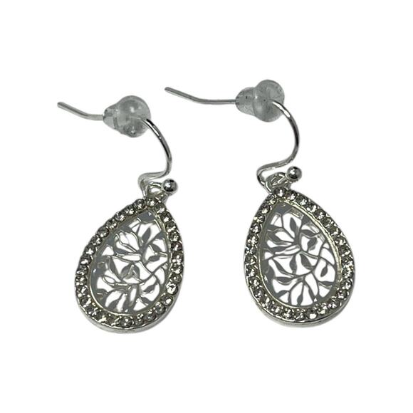Silver Filigree Teardrop Earrings with Swarovski Crystals NWT - Picture 2 of 6